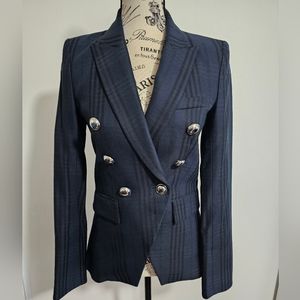 RARE! VERONICA BEARD Blue Black Plaid Cotton Blend Blazer Jacket Coat Si…
